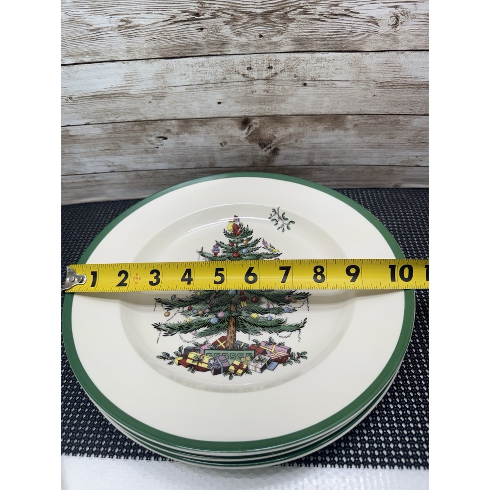 Set 4 Spode Christmas Tree 10.5" Dinner Plates Glossy Excellent - Picture 6 of 6